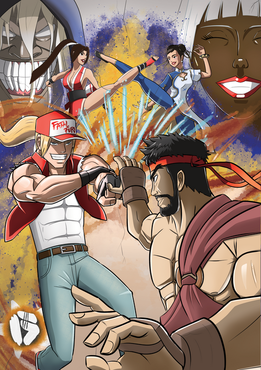 Ryu Vs The Guest Challengers | Street Fighter 6 Inspired Fan Art | A4 Digital Print