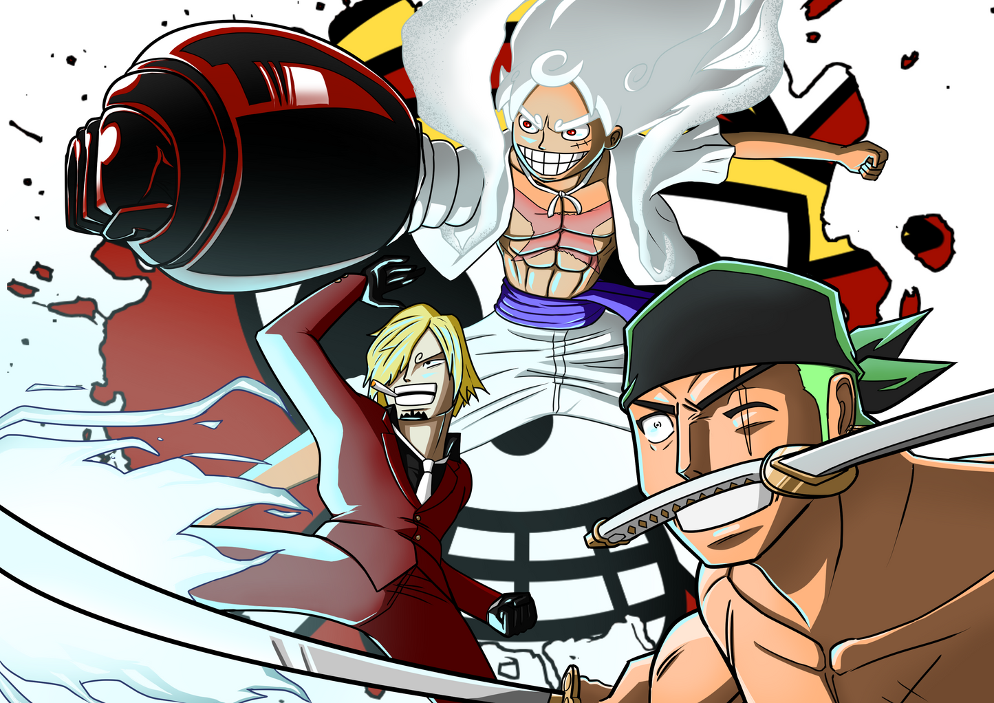 Straw Hat Trio Print | One-Piece Inspired Fan Art | A4 Physical Print